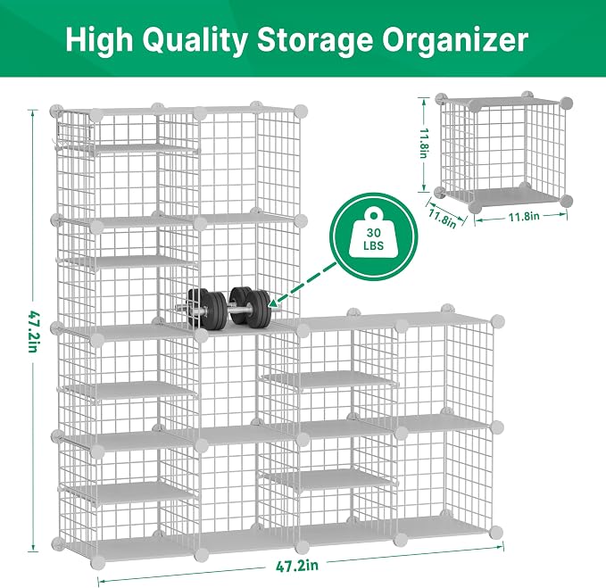Wire Cube Storage Organizer, 12 Cubes Converted into 14 Cubes, Sturdy Metal - Image 4