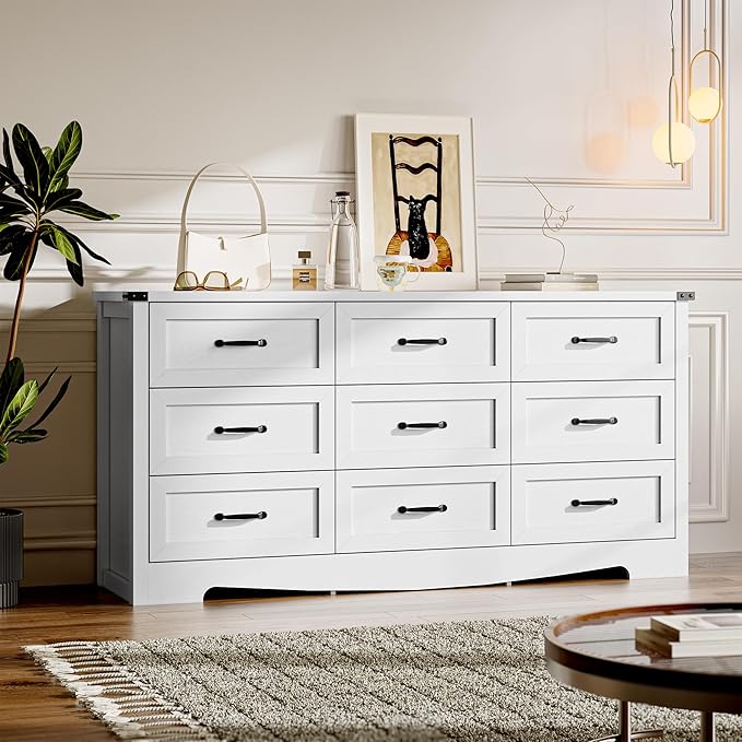 9-Drawer Dresser for Bedroom, Modern Wooden Chest of Drawers by BORNOON