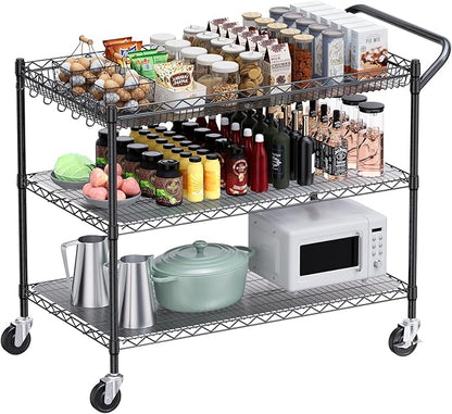 WDT 1350Lbs Capacity Heavy Duty Rolling Utility Cart, Large 3 Tier Rolling Carts by WDT