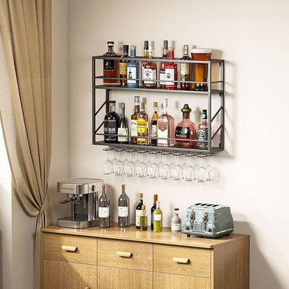 Wall Mounted Wine Rack with Glass Holder，Stylish Mini Floating Bar Shelves - Image 7