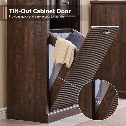 Modern Tilt-Out Trash Can Cabinet, 10 Gallon Fluted Laundry Hamper Cabinet - Image 5
