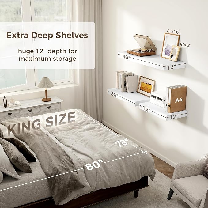 12 Inch Deep White Floating Shelves, 16 x 12 Floating Shelf - Image 4
