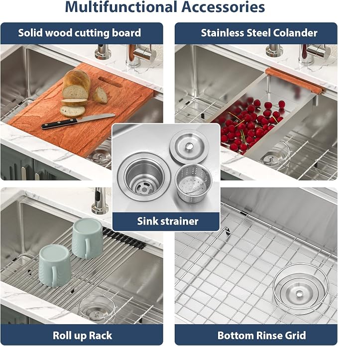 Lordear 33 Undermount Kitchen Sink 33" x 19" Stainless Steel Sinks 16 Gauge - Image 5