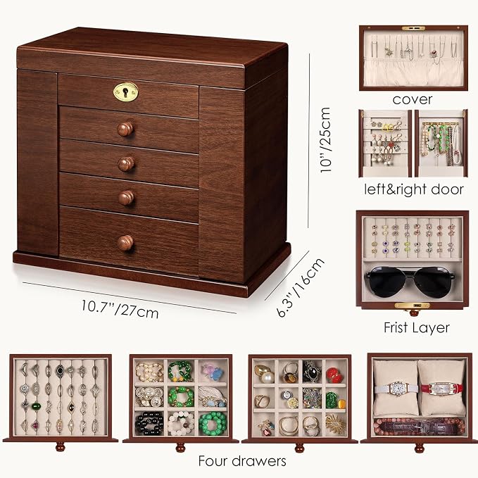 Lockable Wooden Jewelry Box for Women - Image 4