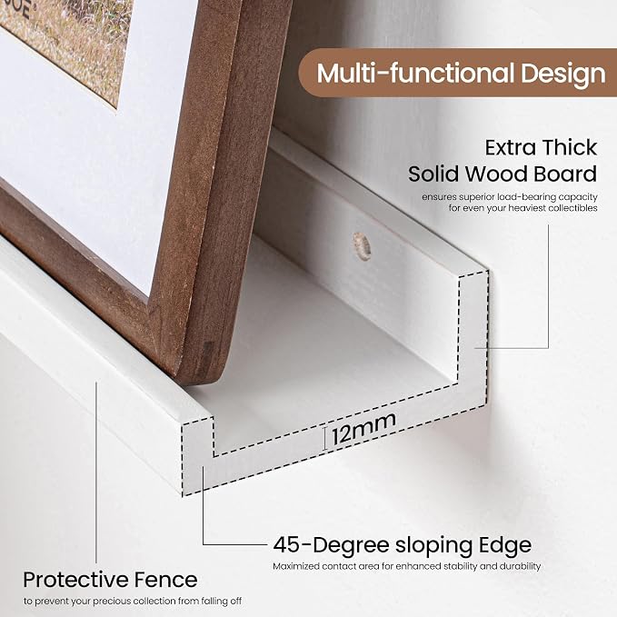 Fun Memories Picture Ledge Shelf, Solid Pine Wood Floating Shelves Set of 4 - Image 4