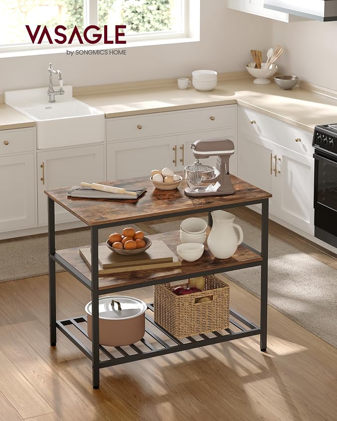 VASAGLE Kitchen Island with 3 Shelves, 39.4 Inches Width Kitchen Shelf with - Image 2