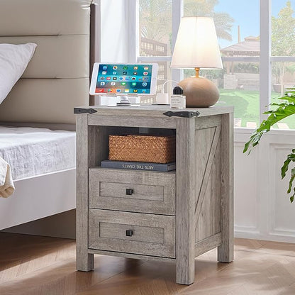 Nightstand with Charging Station and USB Port, Farmhouse Night Stand with 2 - Image 4