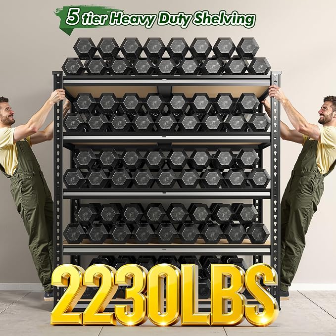 72.2" H Garage Shelves 2230LBS Storage Shelves, 5 Tier Adjustable Metal Shelving - Image 5