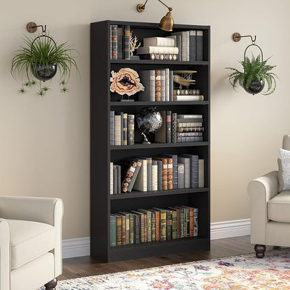 Bush Furniture Universal Tall 5 Shelf Bookcase in Black, Vertical Storage and - Image 2