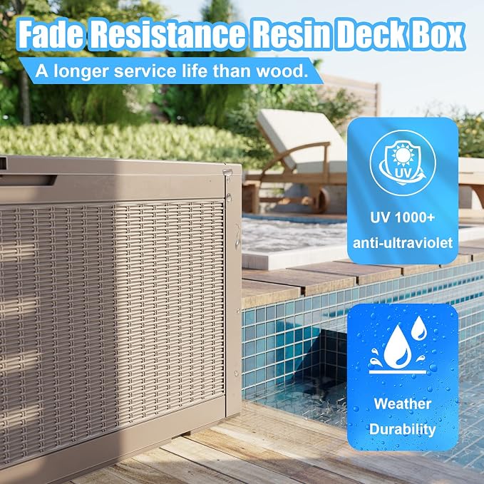 100 Gallon Waterproof Large Resin Deck Box, Lockable Storage Container - Image 3