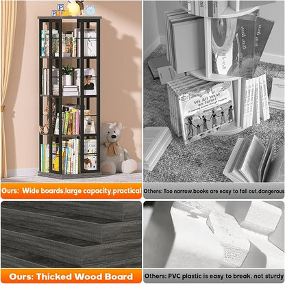 Aheaplus Rotating Bookshelf, 4-Tier Corner Bookshelf, 360 Display Wood Spinning - Image 7