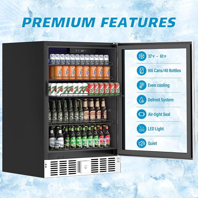 24 inch Beverage Refrigerator Cooler, 5.3 Cubic/166 Can Large Fridge - Image 3