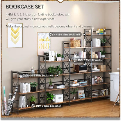 4NM 6 Tiers No Assembly Book Shelves, 61.8" H Folding Bookshelf Bookcase Open - Image 5