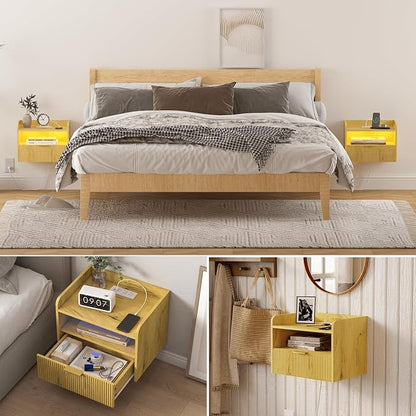 Floating Nightstand with Charging Station and LED Lights - Image 4