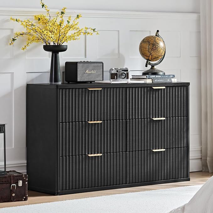 LEYAOYAO Fluted 6 Drawers Dresser Set of 2, Curved Profile Design, Dresser TV - Image 2