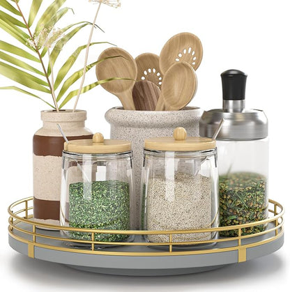 9" Wooden Lazy Susan Turntable for Cabinet – Rotating Spice Rack Organizer by Oroyutor