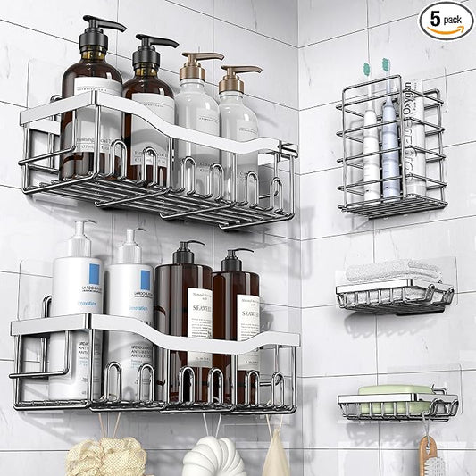 EUDELE 5-Pack Rustproof Stainless Steel Shower Caddy – No Drill Adhesive by EUDELE