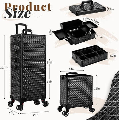 AROUS 5 in 1 Rolling Makeup Train Case Cosmetology Case on Wheels Large - Image 3