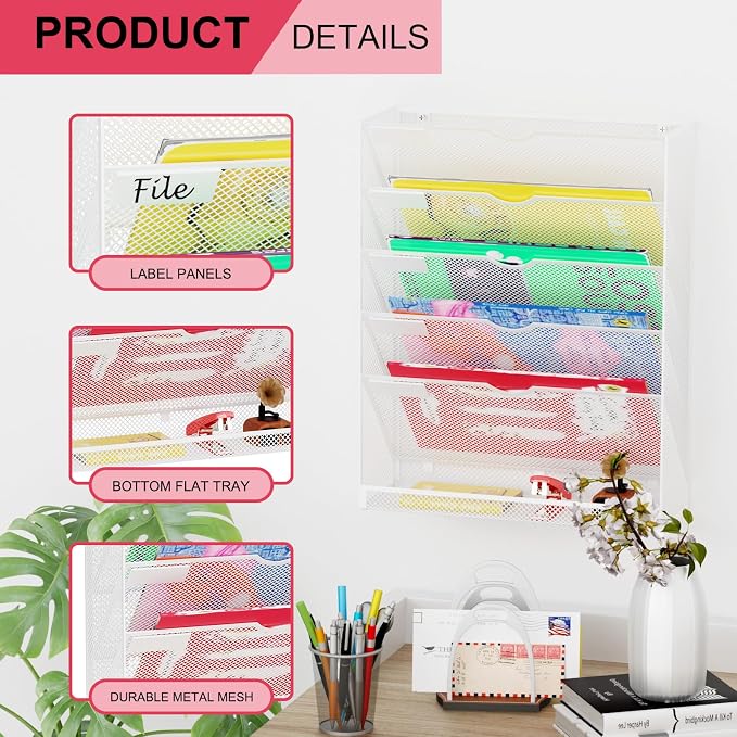 Hanging Wall File Organizer 6 Tier Wall Mounted File Holder Document Wall - Image 4