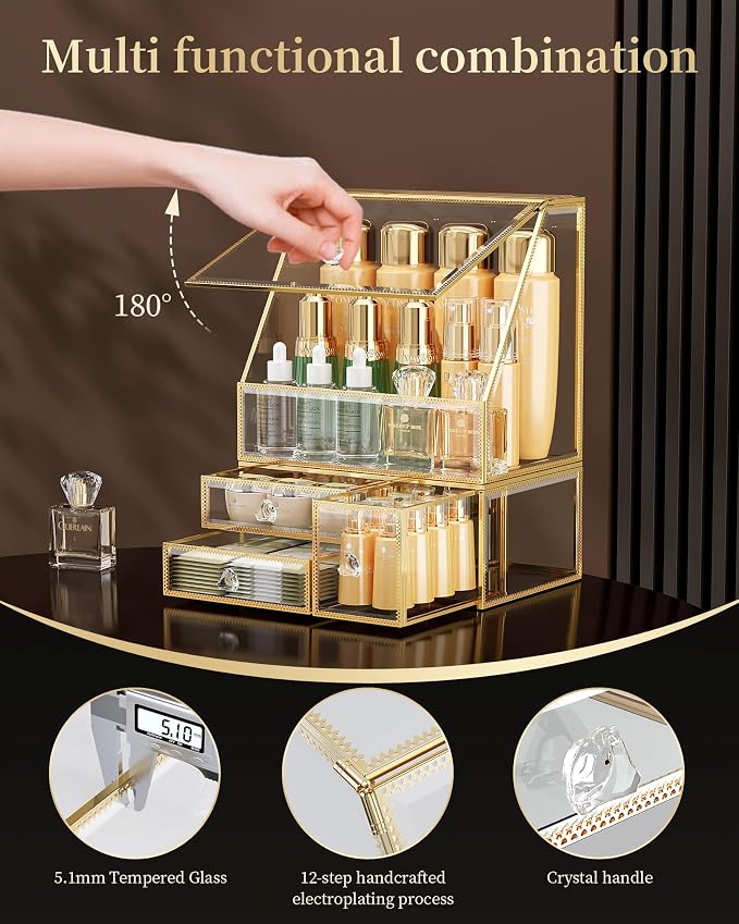 Tempered Glass Makeup Organizer – Clear Vanity Organizer - Image 2