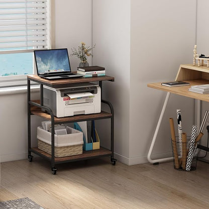 Large Printer Stand with Adjustable Storage Shelf, 3 Tier Printer Cart with - Image 7