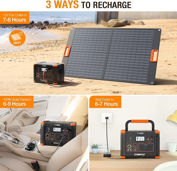 GRECELL Portable Power Station 500W, 519Wh/140400mAh Solar Generator Backup - Image 8