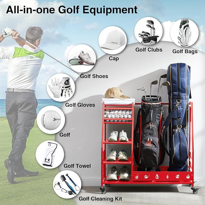 Lauren&Harold Golf Bag Organizer Garage Storage, Golf Storage Rack Stand Fits 2 - Image 5