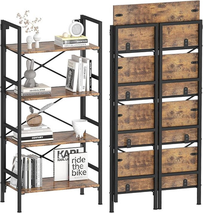 Homeiju Folding Bookshelf, 4 Tier Bookcase Foldable Shelf by Homeiju