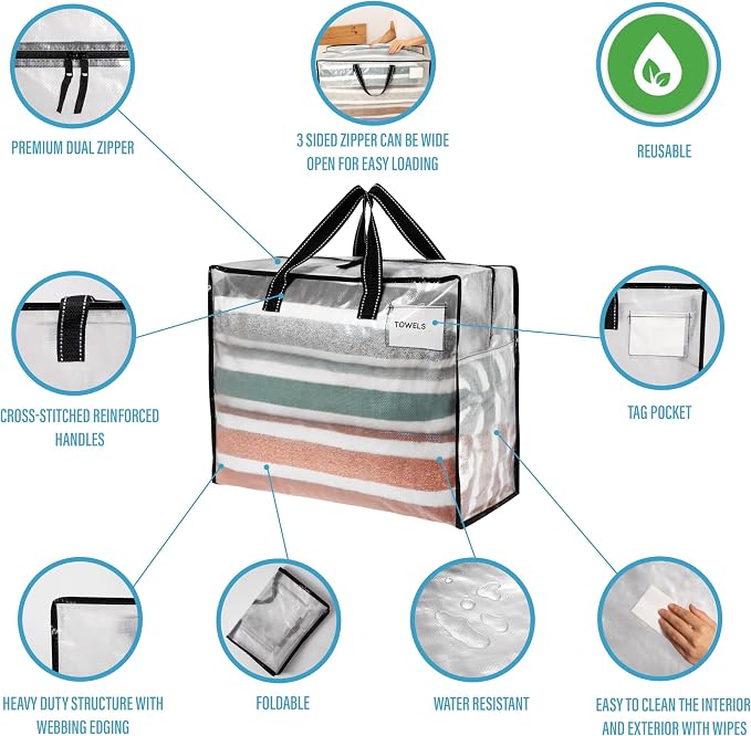 VENO 4 Pack Heavy Duty Moving Bags, Storage Bags, Packing Supplies, Top Zipper - Image 7