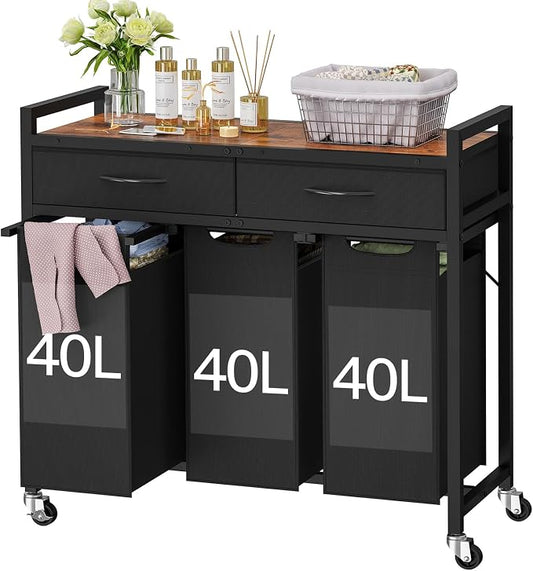 Laundry Sorter 3 Section, 120 L Laundry Hamper by FIONESO