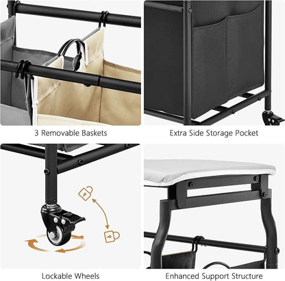Hoctieon 3 Section Laundry Sorter Cart - Image 7