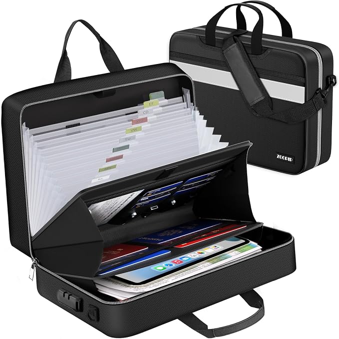 Accordion File Organizer with Lock, Fireproof Document Organizer Bag with by ZOOPIP