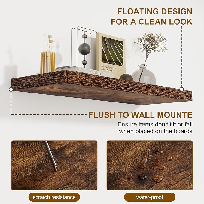 40 Inch Floating Shelves Set of 2, 8 Inch Deep Wall Shelf, Rustic Wood Storage - Image 5