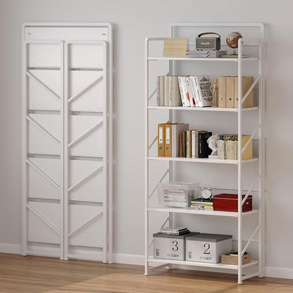 JSB No Assembly Folding Bookshelf, 5 Tier Industrial Metal Book Shelf - Image 4