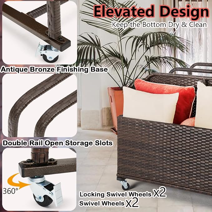 Poolside Float Storage Organizer, Outdoor Wicker Rattan Pool Float Holder - Image 6