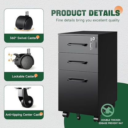 Letaya 3 Drawer Mobile File Cabinet - Image 5
