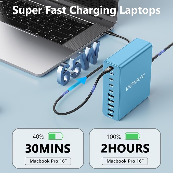 320W USB C Charger Block, 10-Port USB C Charging Station GaN III PD 65W PC - Image 3