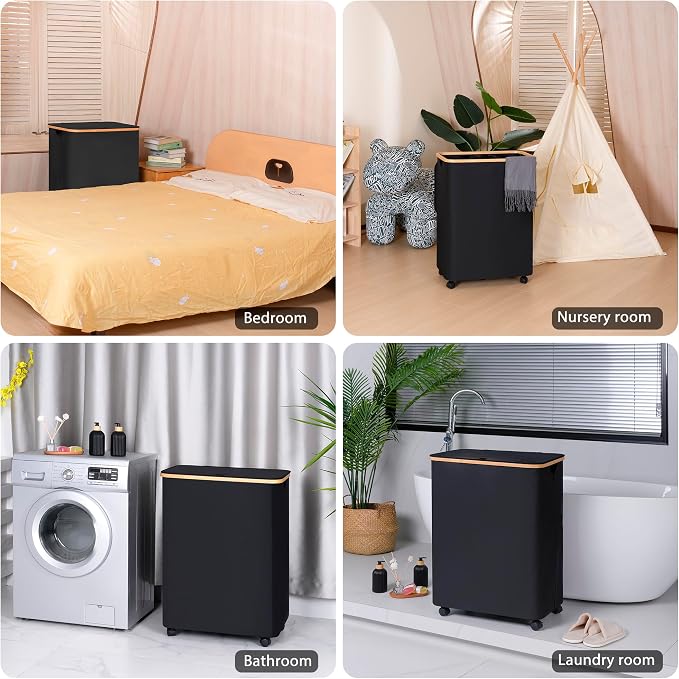 Lagre Laundry Basket with Wheels, Laundry Hamper with Lid, 160L Clothes Hamper - Image 3