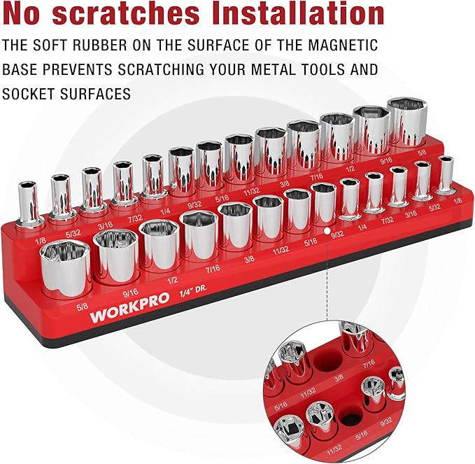 WORKPRO Magnetic Socket Organizer, 1/4-Inch SAE Socket Holder, Socket Trays - Image 4