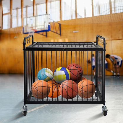 Matt Black Metal Rolling Cart Ball Gym Equipment Sports Gear Storage Portable - Image 6