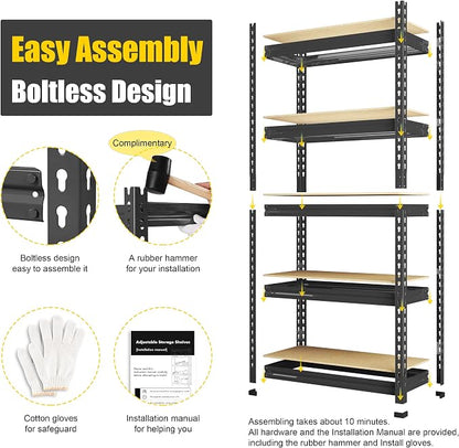 PrimeZone Storage Shelves 4 Pack 5 Tier Adjustable Garage Storage Shelving - Image 4