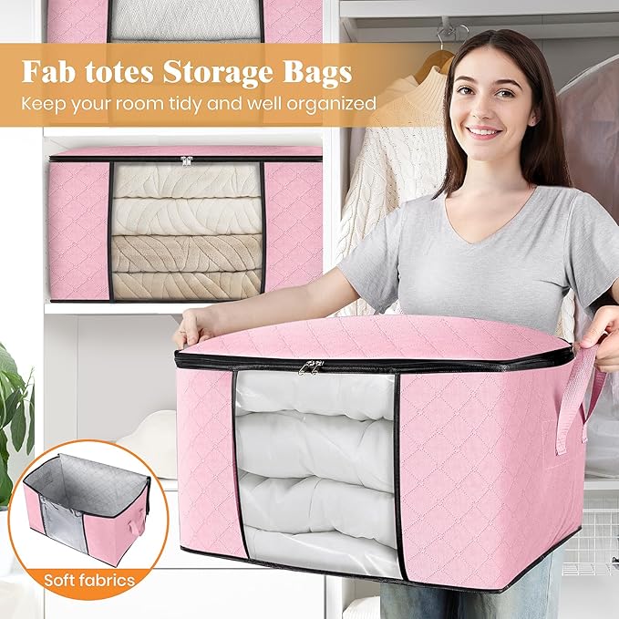 Fab totes 3 Pack Clothes Storage, Foldable Thick Fabric Blanket Storage Bags - Image 5