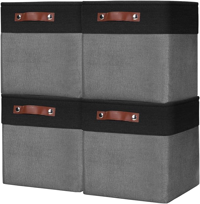 Collapsible Fabric Storage Cubes 11x11 Cube Storage Bins, 4 Pack Closet Baskets by Bagnizer