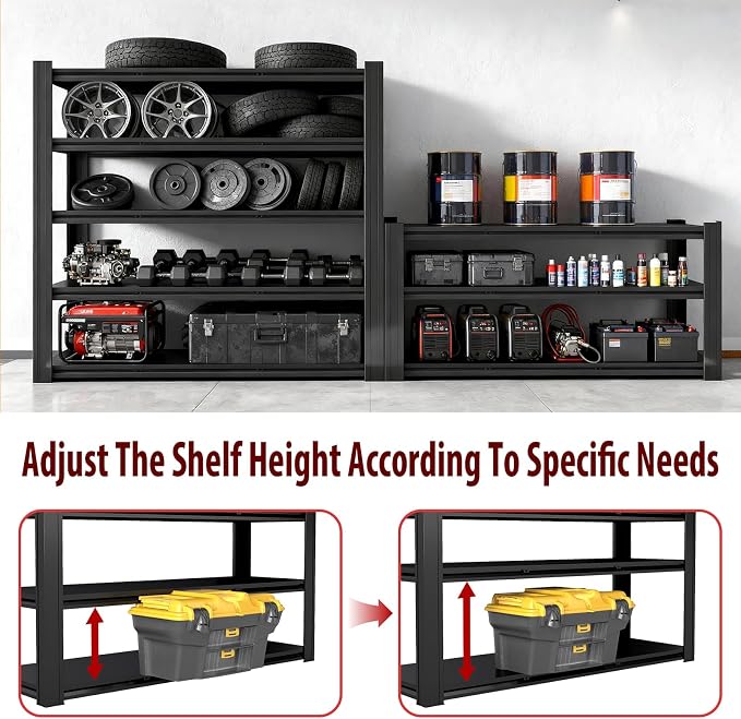 Metal Storage Shelves Unit, 5-Tier Adjustable Heavy Duty Garage Shelving - Image 7