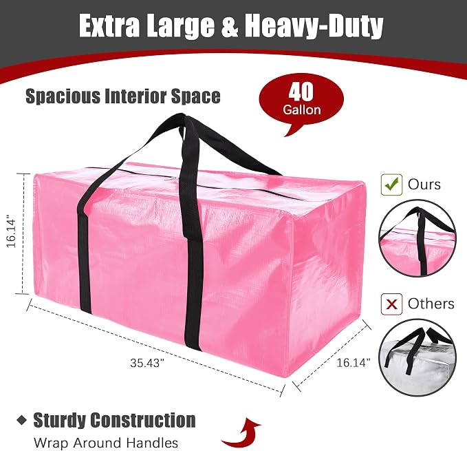 Extra Large Moving Bags with Zippers & Carrying Handles, Heavy-Duty Storage Tote - Image 2