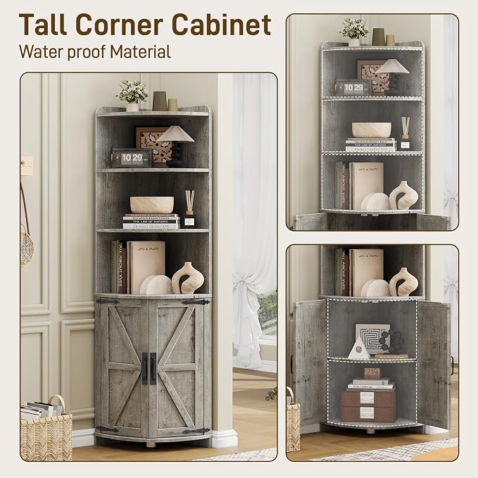 Vabches Tall Corner Cabinet, Farmhouse Corner Storage Shelf - Image 7