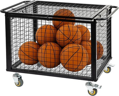 Metal Basketball Rolling Cart Sports Equipment Storage Wheel Basket Matte Black by EXOLIRY