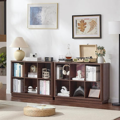 6 Cube Storage Bookcase, Wood Floor Standing 2-Tier Bookshelf - Image 5