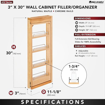 Rev-A-Shelf 3"W x 30"H Pullout Shelf Organizer - Image 3