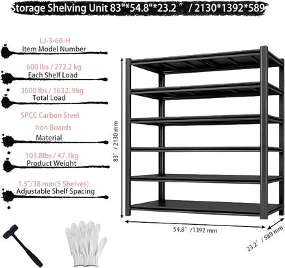 Storage Shelving Unit Adjustable Heavy Duty Garage Shelves 6-Tier Metal - Image 2